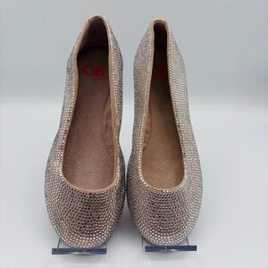GB Girls Silver Rhinestone Ballet Flats Slip On Round Toe Flat Heel Size 1M
